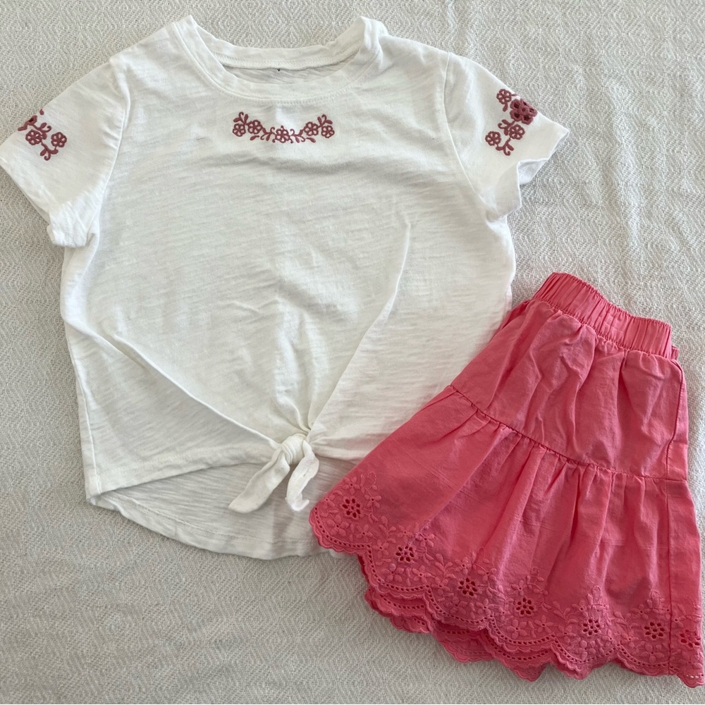 Oshkosh tshirt skirt white pink eyelet set 5T